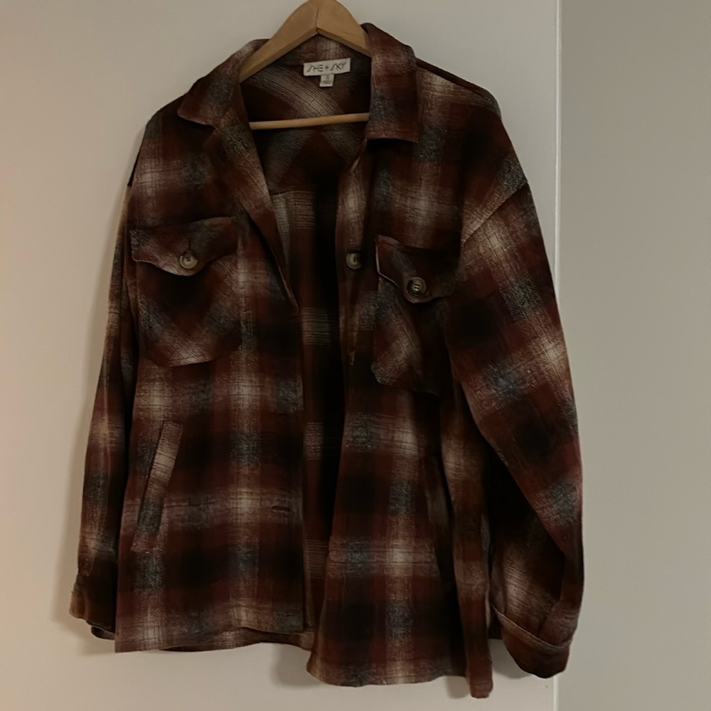 She + Sky Red Plaid Shaket